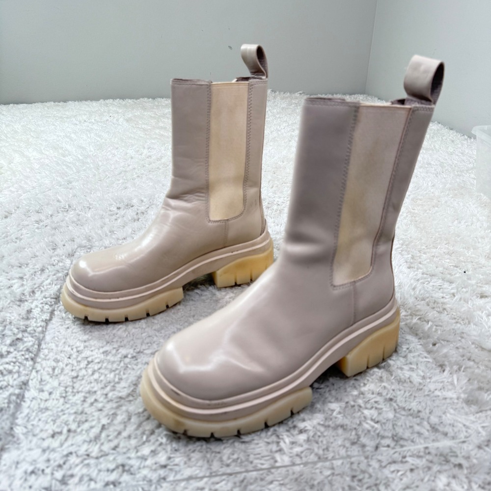 ASH Leather Chelsea Boots Platform Lug Sole Pull On Ankle Boots Size 37 beige